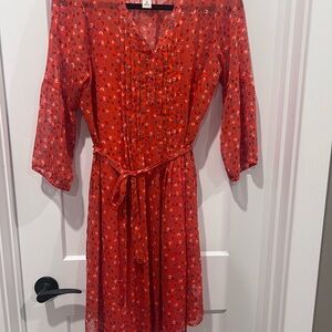 Old Navy Vibrant Red Patterned Long Sleeve Dress